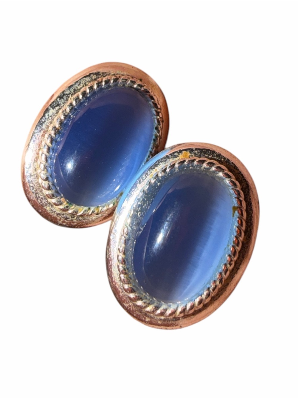 Blue Glass Cabochon Oval Earrings - Unbranded As is